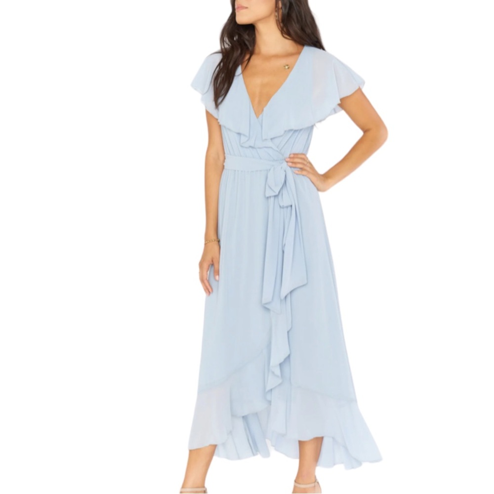 Show Me Your MuMu Jess Ruffle Midi Dress in Steel Blue
